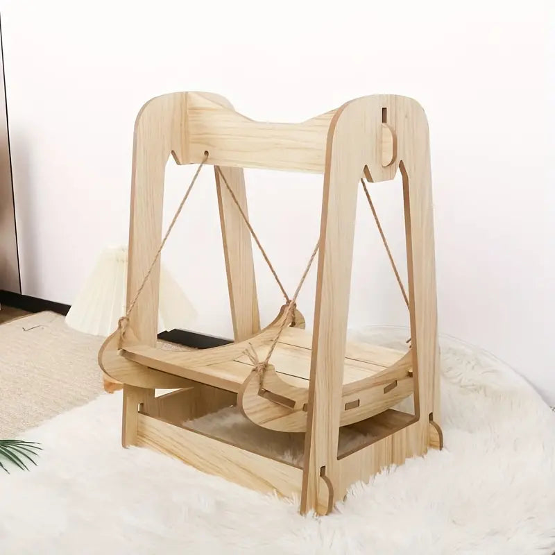 Wooden Rocking Bed Cat Furniture - Double Layer Cat Hammock